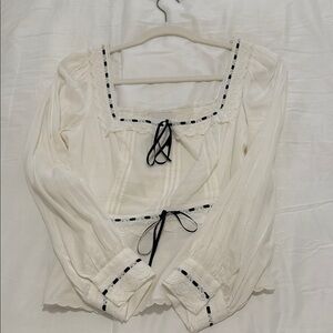 Elegant White Lace Trim Blouse- NEVER BEEN WORN